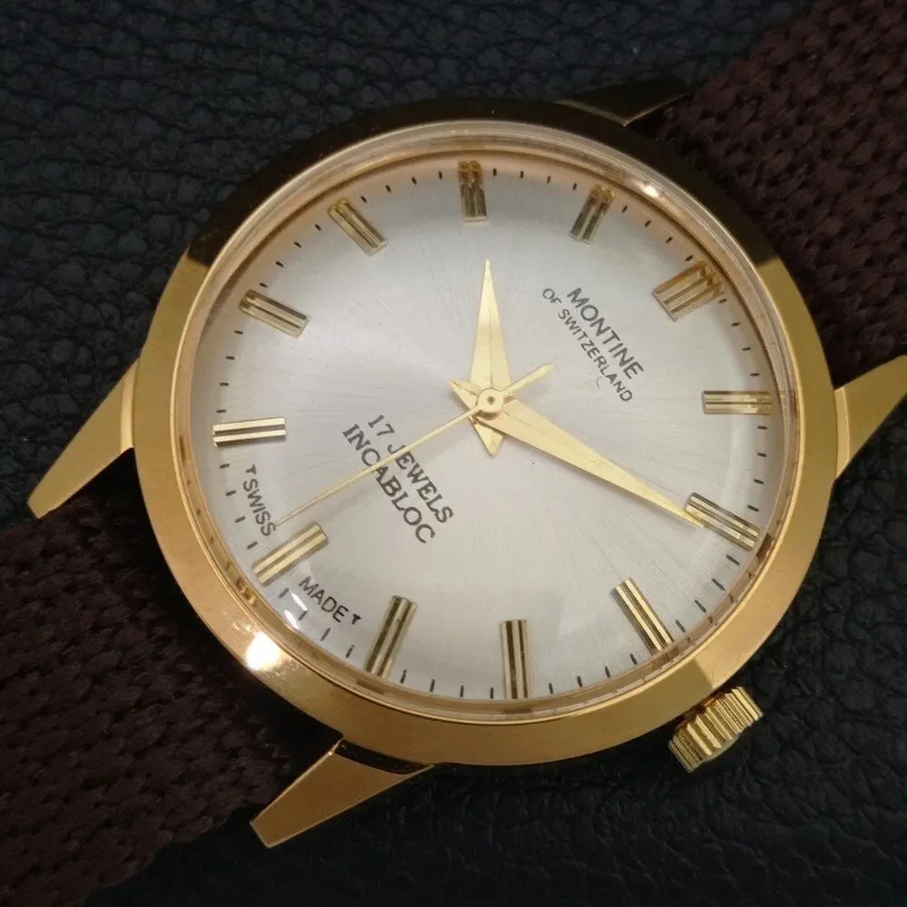 Vintage 1987 Montine Of Switzerland Manual Mens Gold Watch W/Nato Strap